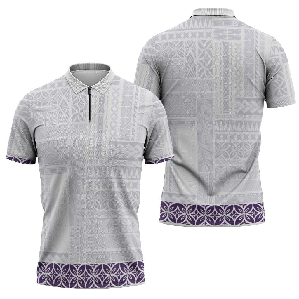 Samoa Siapo Purple Trimmed Zipper Polo Shirt Samoa White Sunday LT01 - Polynesian Pride