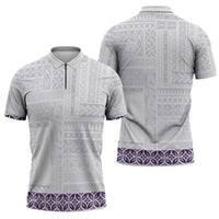 Samoa Siapo Purple Trimmed Zipper Polo Shirt Samoa White Sunday LT01 - Polynesian Pride