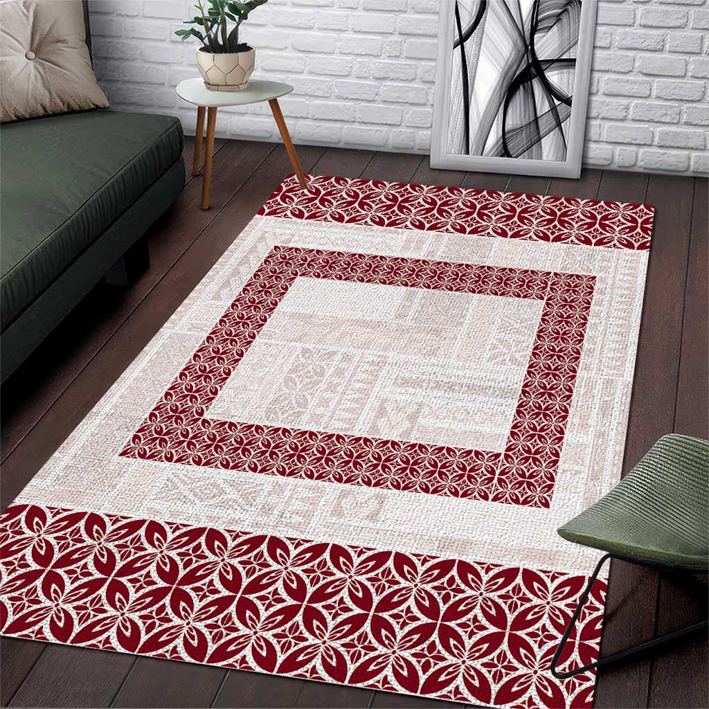 Samoa Siapo Red Trimmed Area Rug Samoa White Sunday LT01 Red - Polynesian Pride