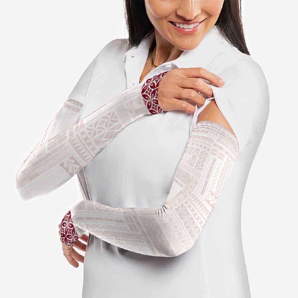 Samoa Siapo Red Trimmed Arm Sleeves Samoa White Sunday LT01 - Polynesian Pride