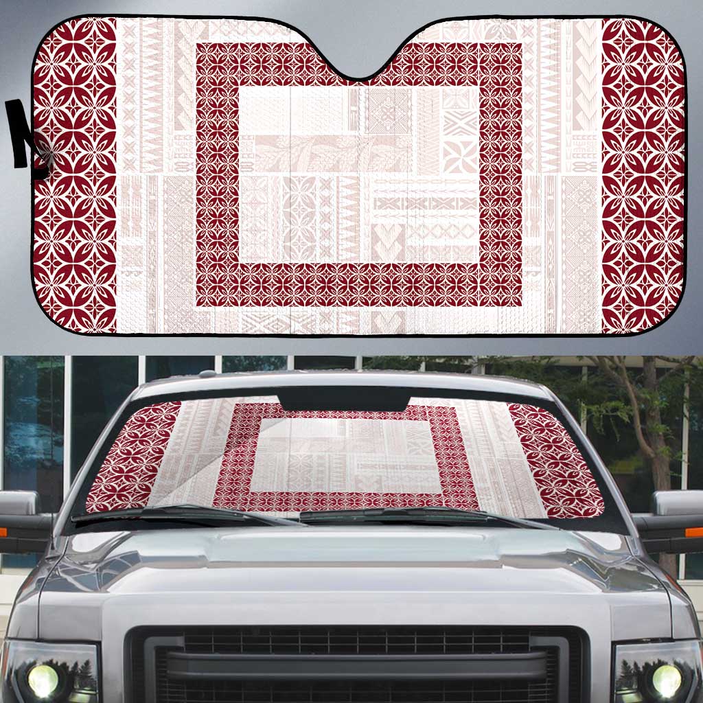 Samoa Siapo Red Trimmed Auto Sun Shade Samoa White Sunday LT01 Red - Polynesian Pride