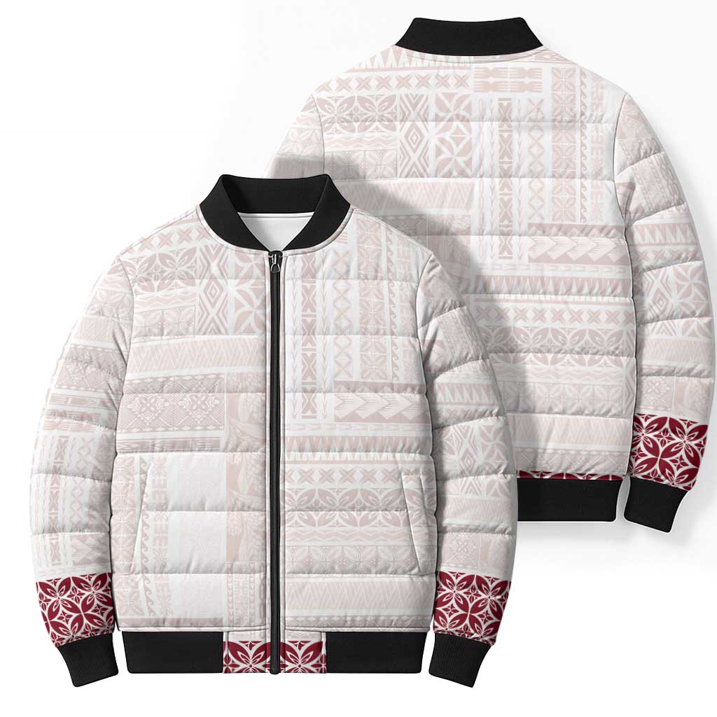 Samoa Siapo Red Trimmed Bomber Puffer Jacket Samoa White Sunday LT01 - Polynesian Pride