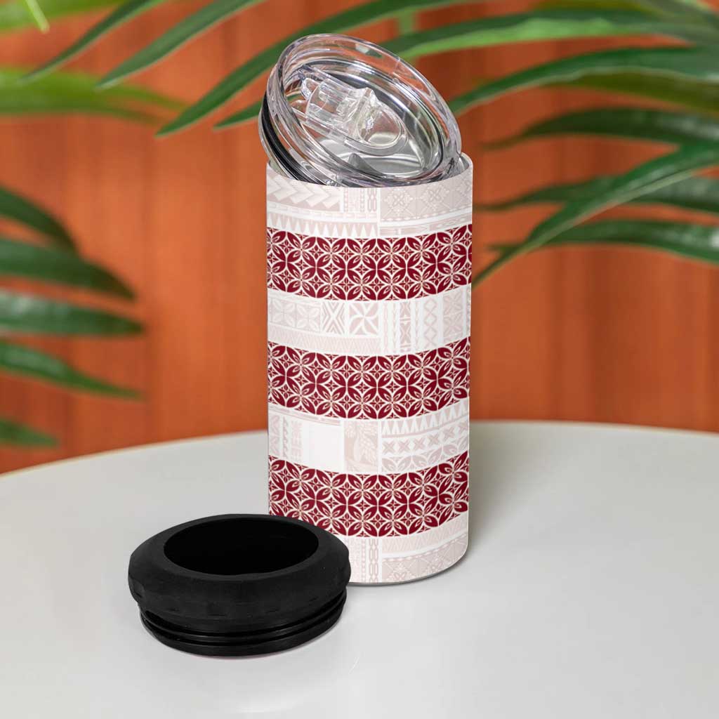 Samoa Siapo Red Trimmed 4 in 1 Can Cooler Tumbler Samoa White Sunday LT01 - Polynesian Pride