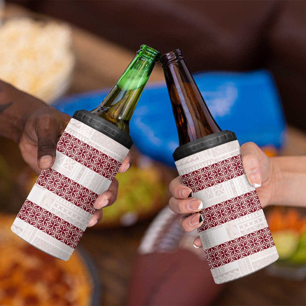Samoa Siapo Red Trimmed 4 in 1 Can Cooler Tumbler Samoa White Sunday LT01 - Polynesian Pride