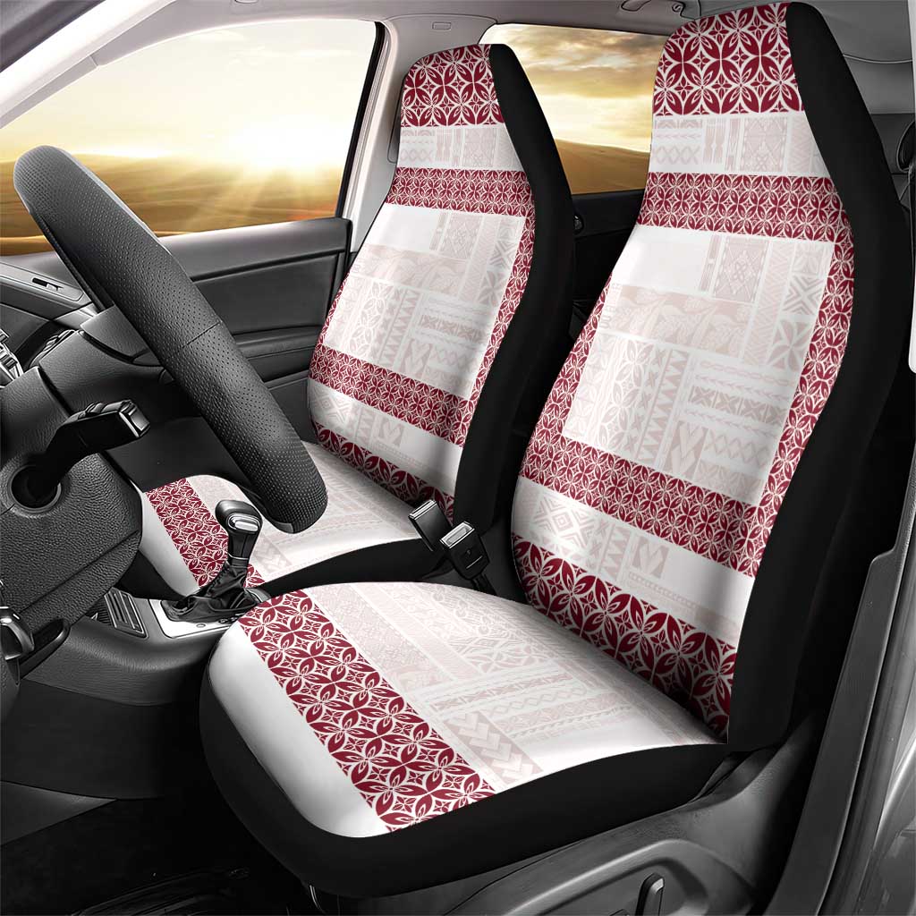 Samoa Siapo Red Trimmed Car Seat Cover Samoa White Sunday LT01 - Polynesian Pride