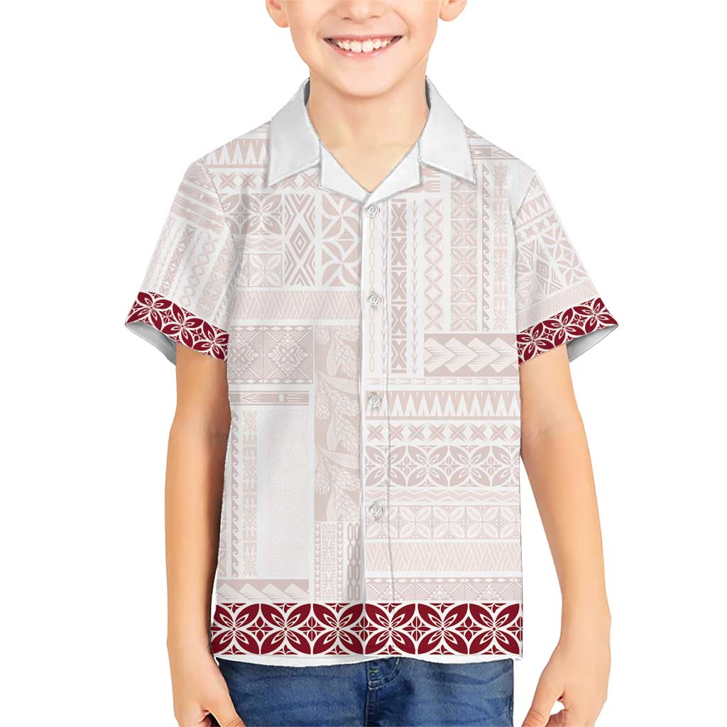 Samoa Siapo Red Trimmed Kid Hawaiian Shirt Samoa White Sunday LT01 Kid Red - Polynesian Pride
