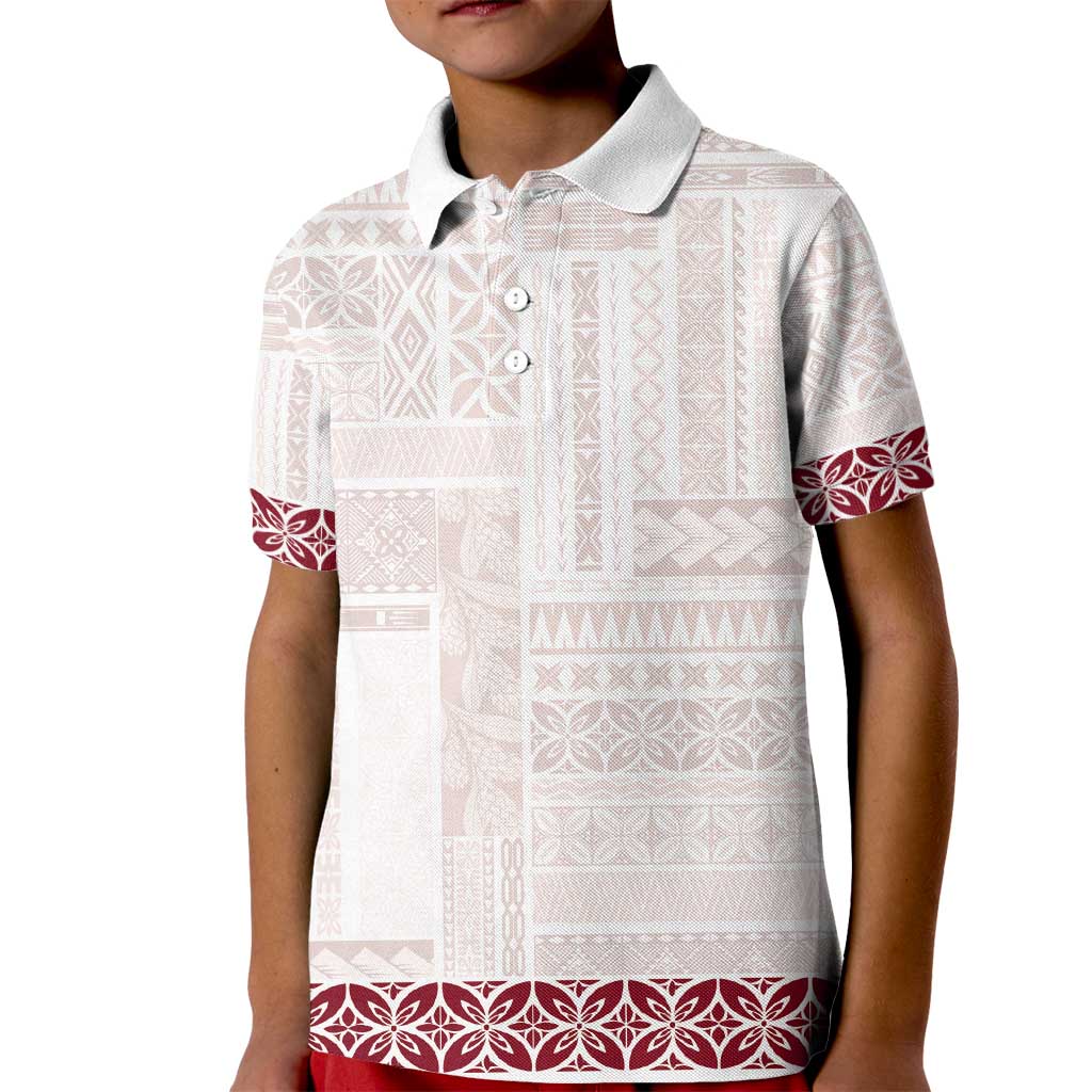 Samoa Siapo Red Trimmed Kid Polo Shirt Samoa White Sunday LT01 Kid Red - Polynesian Pride