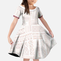 Samoa Siapo Red Trimmed Kid Short Sleeve Dress Samoa White Sunday LT01 KID Red - Polynesian Pride