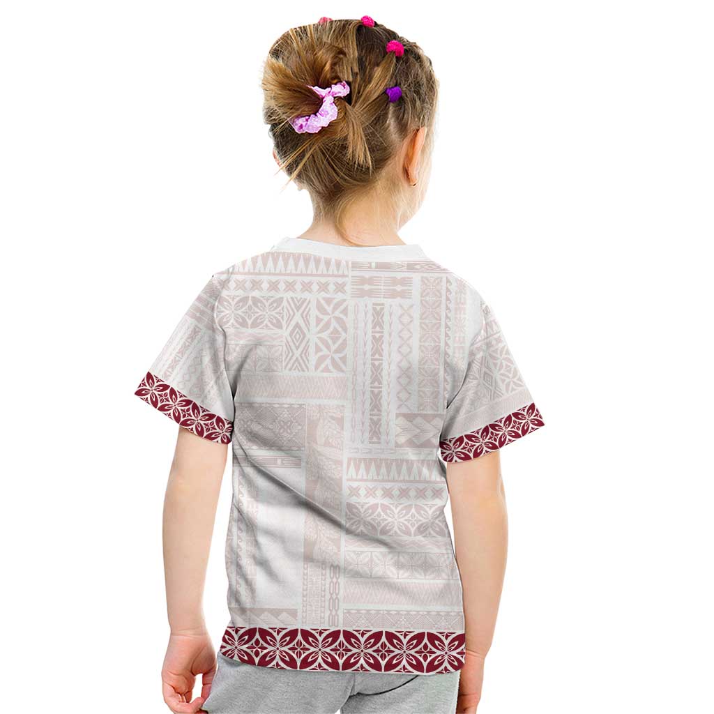 Samoa Siapo Red Trimmed Kid T Shirt Samoa White Sunday LT01 - Polynesian Pride