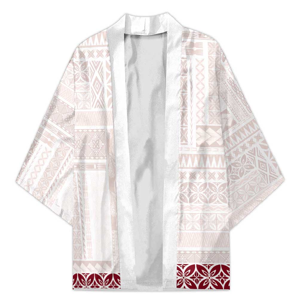 Samoa Siapo Red Trimmed Kimono Samoa White Sunday LT01 Unisex Red - Polynesian Pride