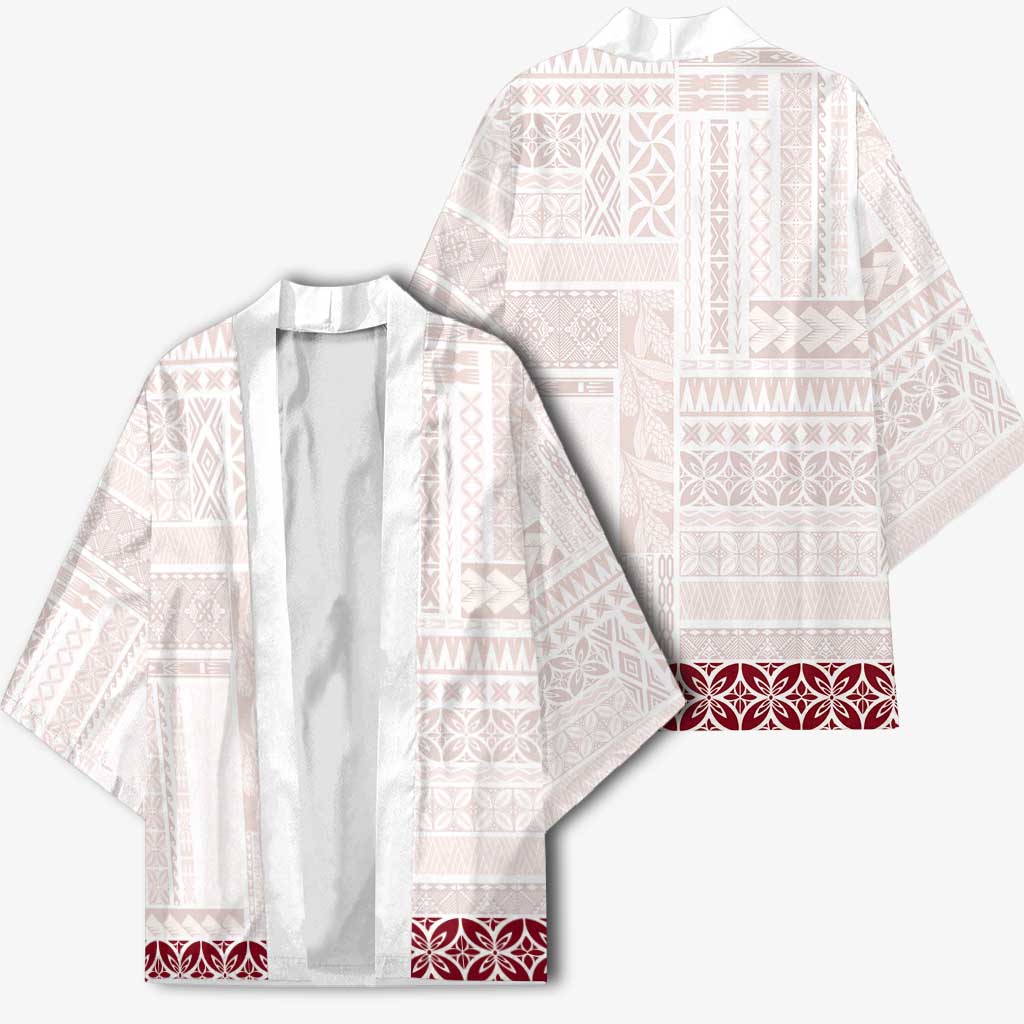 Samoa Siapo Red Trimmed Kimono Samoa White Sunday LT01 - Polynesian Pride