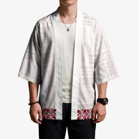 Samoa Siapo Red Trimmed Kimono Samoa White Sunday LT01 - Polynesian Pride