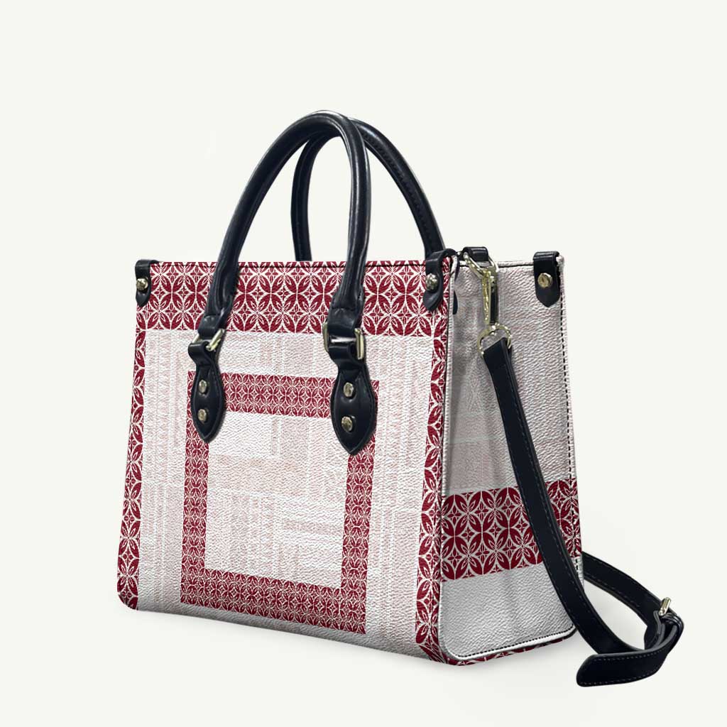 Samoa Siapo Red Trimmed Leather Bag Samoa White Sunday LT01 Red - Polynesian Pride
