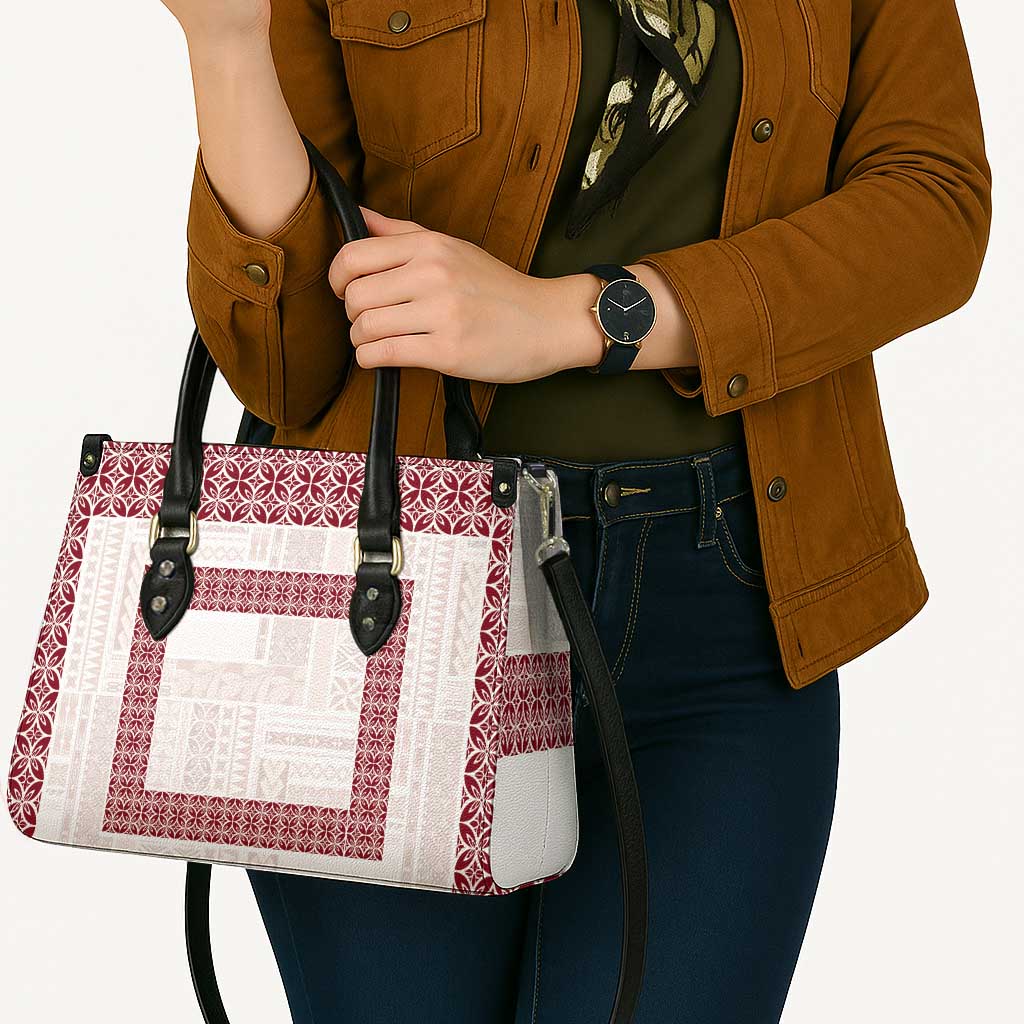 Samoa Siapo Red Trimmed Leather Bag Samoa White Sunday LT01 - Polynesian Pride