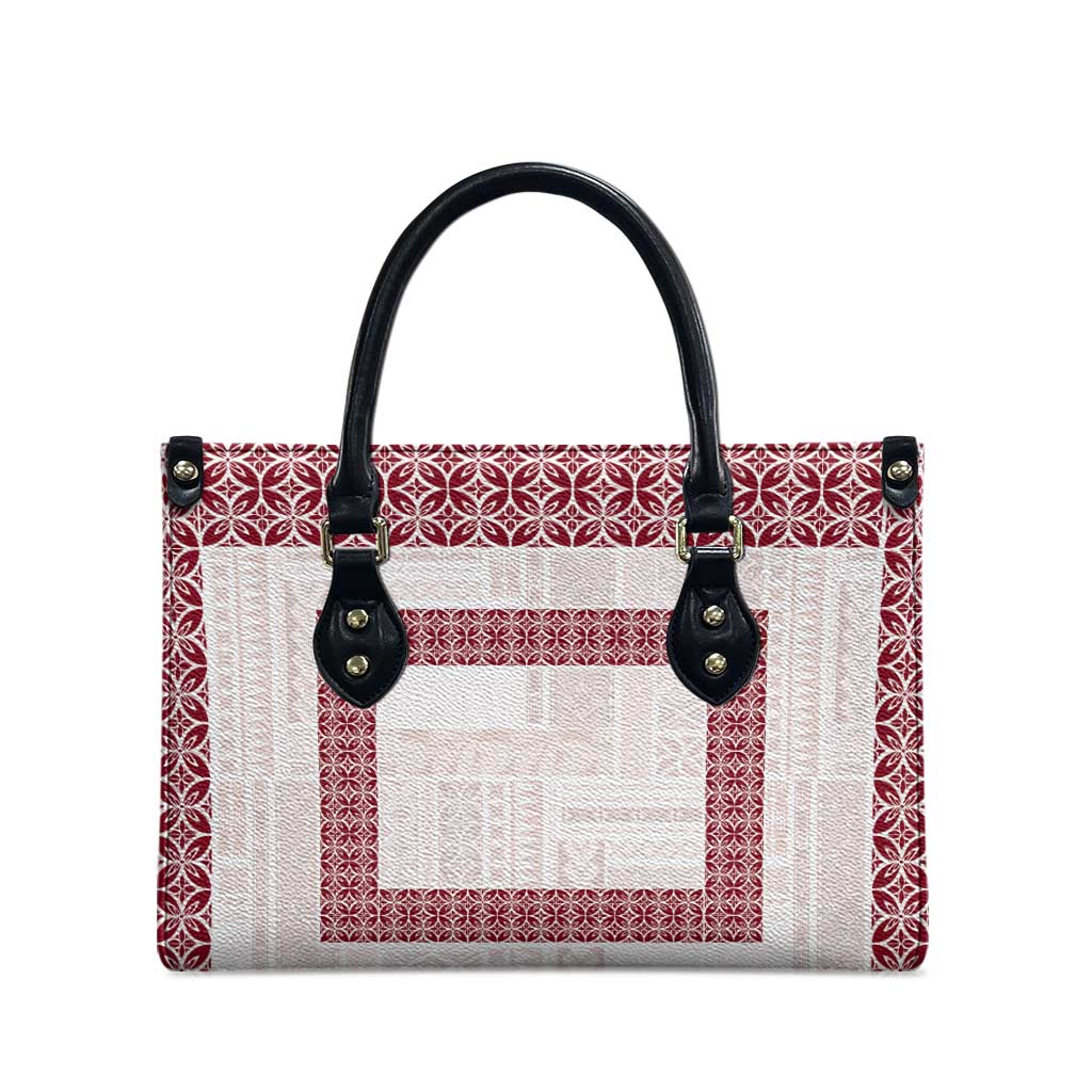 Samoa Siapo Red Trimmed Leather Bag Samoa White Sunday LT01 - Polynesian Pride