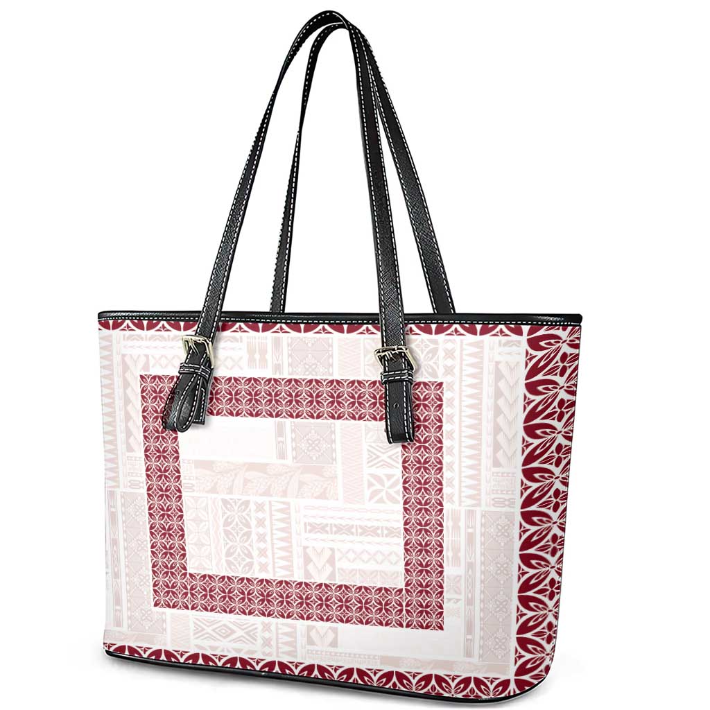 Samoa Siapo Red Trimmed Leather Tote Bag Samoa White Sunday LT01 - Polynesian Pride