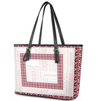 Samoa Siapo Red Trimmed Leather Tote Bag Samoa White Sunday LT01 - Polynesian Pride
