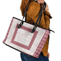 Samoa Siapo Red Trimmed Leather Tote Bag Samoa White Sunday LT01 - Polynesian Pride