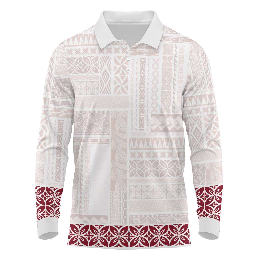 Samoa Siapo Red Trimmed Long Sleeve Polo Shirt Samoa White Sunday LT01 Red - Polynesian Pride
