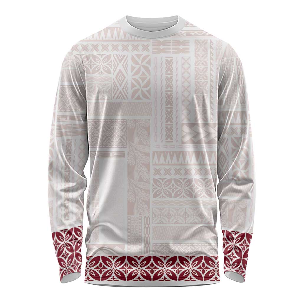 Samoa Siapo Red Trimmed Long Sleeve Shirt Samoa White Sunday LT01 Unisex Red - Polynesian Pride
