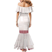 Samoa Siapo Red Trimmed Mermaid Dress Samoa White Sunday LT01 - Polynesian Pride