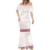 Samoa Siapo Red Trimmed Mermaid Dress Samoa White Sunday LT01 - Polynesian Pride