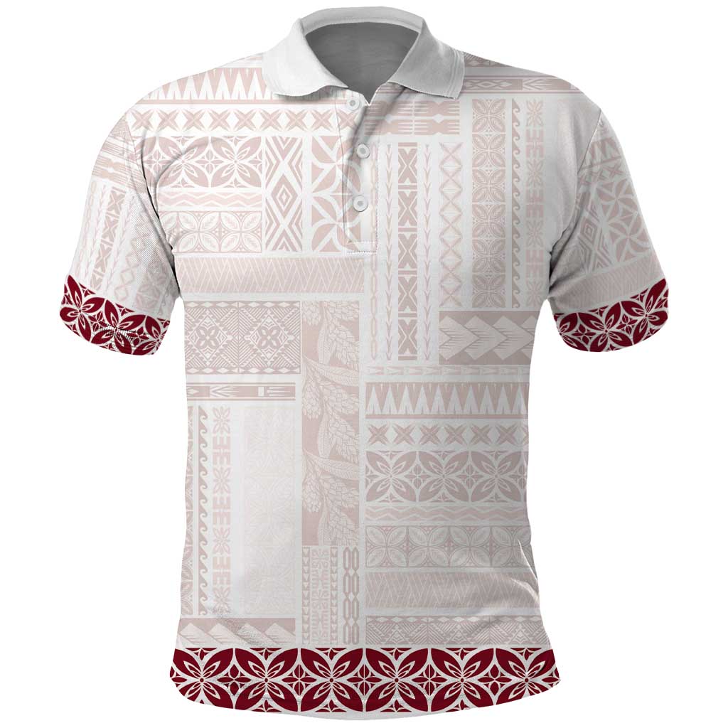 Samoa Siapo Red Trimmed Polo Shirt Samoa White Sunday LT01 Red - Polynesian Pride