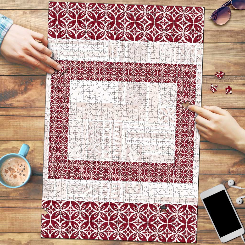 Samoa Siapo Red Trimmed Puzzle Samoa White Sunday LT01 Red - Polynesian Pride