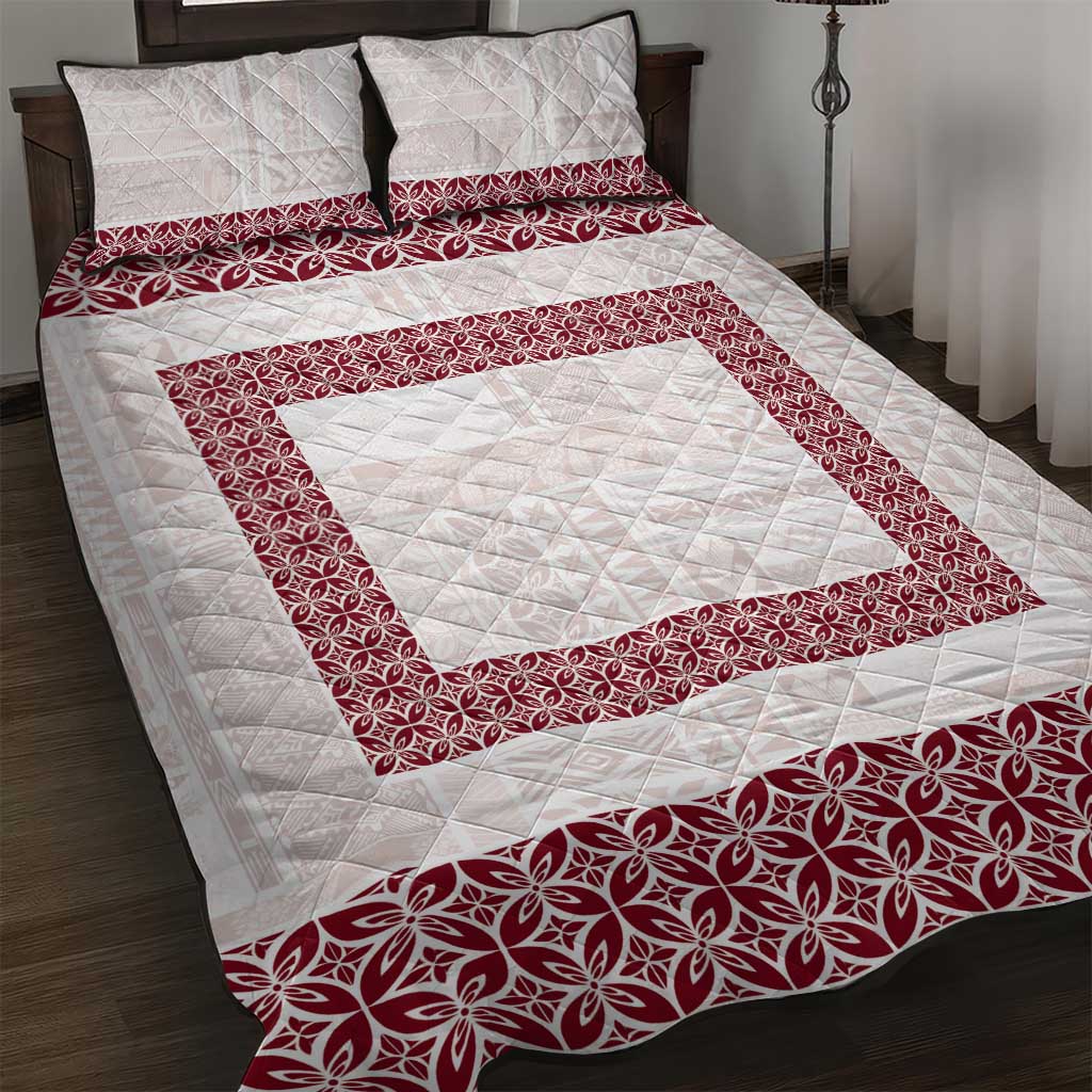 Samoa Siapo Red Trimmed Quilt Bed Set Samoa White Sunday LT01 Red - Polynesian Pride