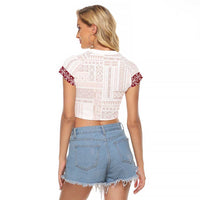 Samoa Siapo Red Trimmed Raglan Cropped T Shirt Samoa White Sunday LT01 - Polynesian Pride