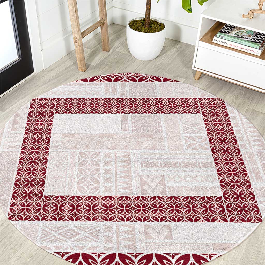 Samoa Siapo Red Trimmed Round Carpet Samoa White Sunday LT01 Red - Polynesian Pride