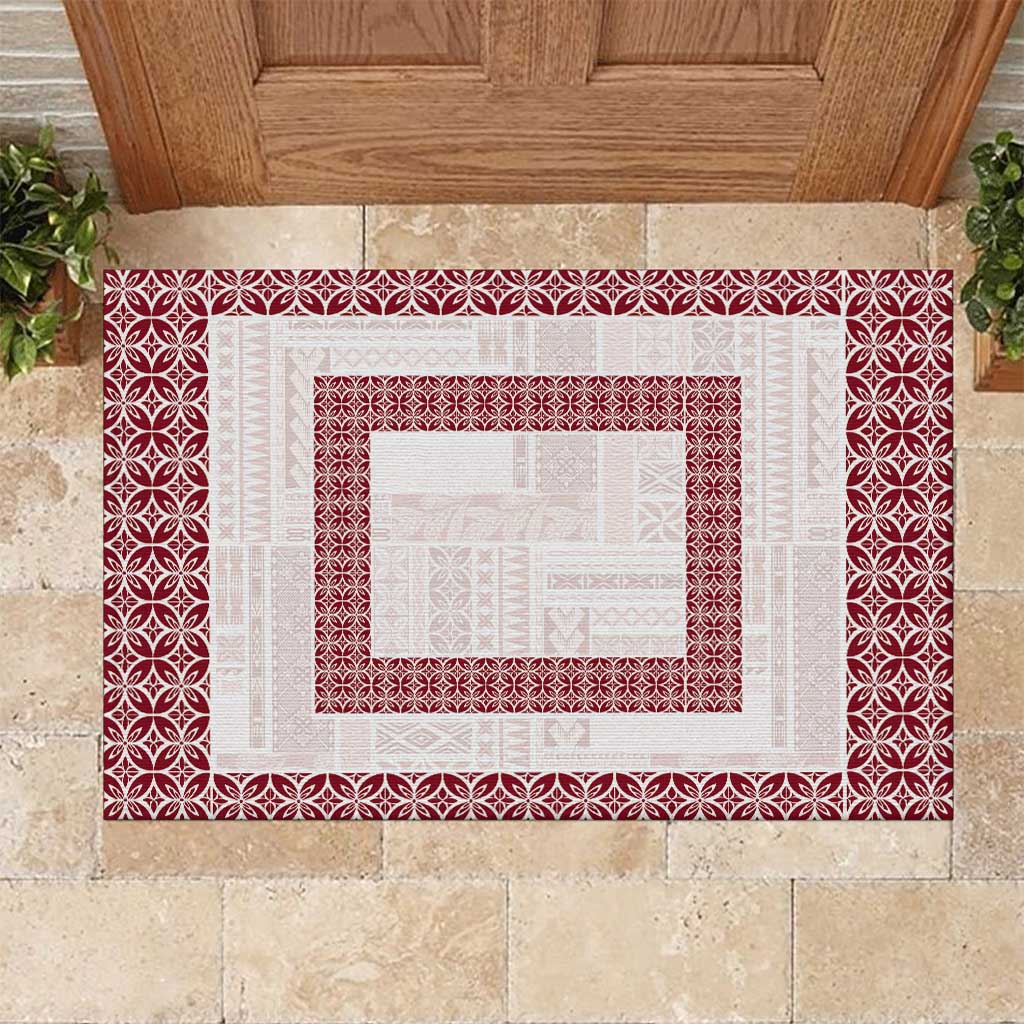 Samoa Siapo Red Trimmed Rubber Doormat Samoa White Sunday LT01 Red - Polynesian Pride
