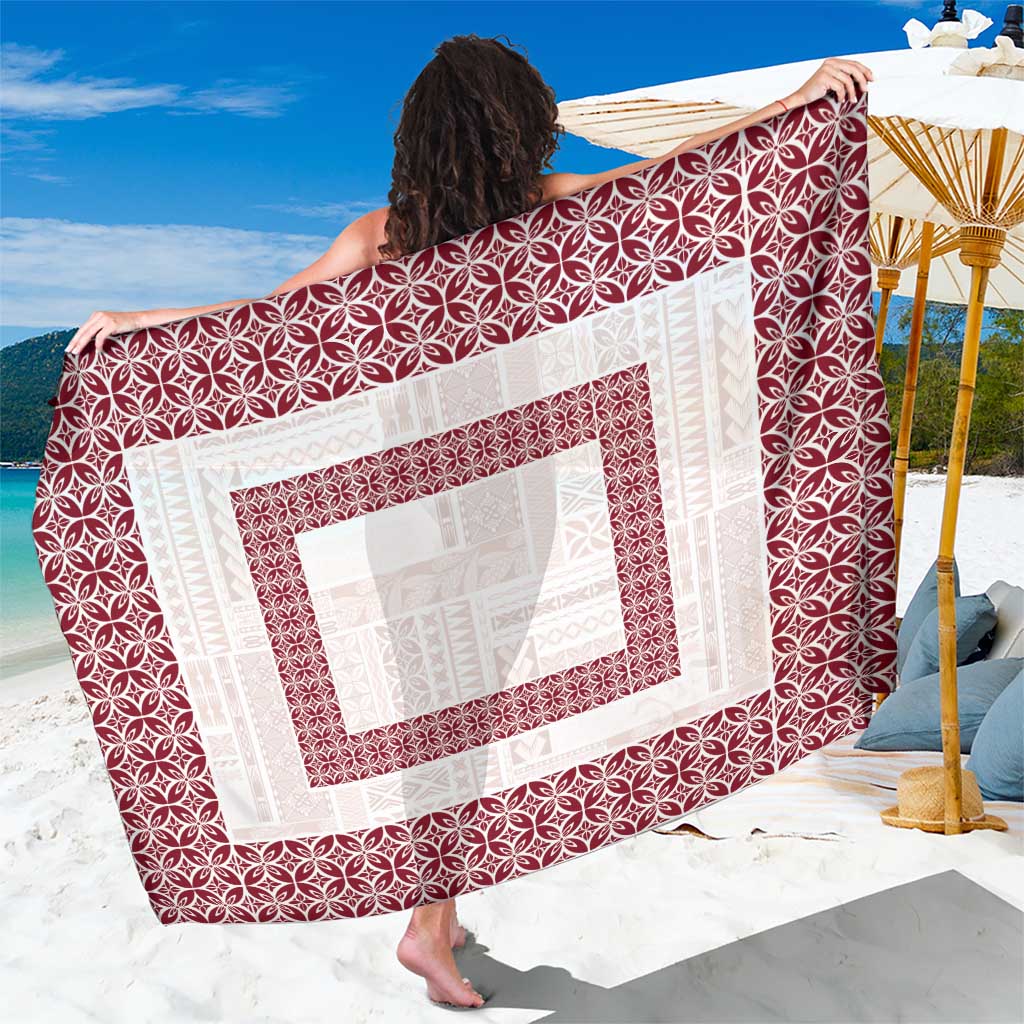 Samoa Siapo Red Trimmed Sarong Samoa White Sunday LT01 One Size 44 x 66 inches Red - Polynesian Pride