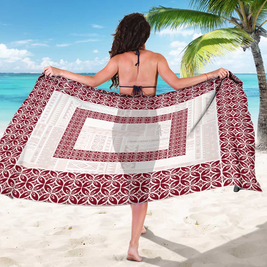 Samoa Siapo Red Trimmed Sarong Samoa White Sunday LT01 - Polynesian Pride