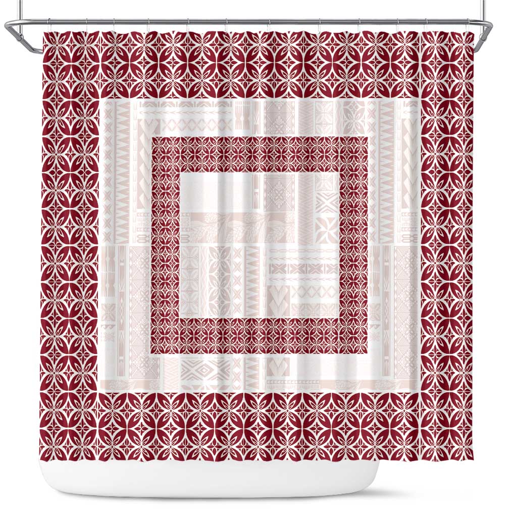 Samoa Siapo Red Trimmed Shower Curtain Samoa White Sunday LT01 Red - Polynesian Pride
