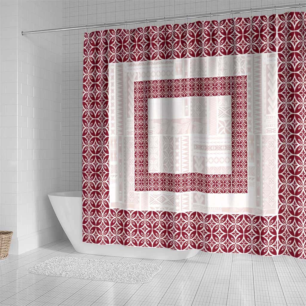 Samoa Siapo Red Trimmed Shower Curtain Samoa White Sunday LT01 - Polynesian Pride