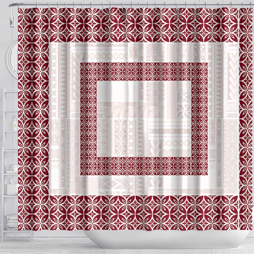 Samoa Siapo Red Trimmed Shower Curtain Samoa White Sunday LT01 - Polynesian Pride