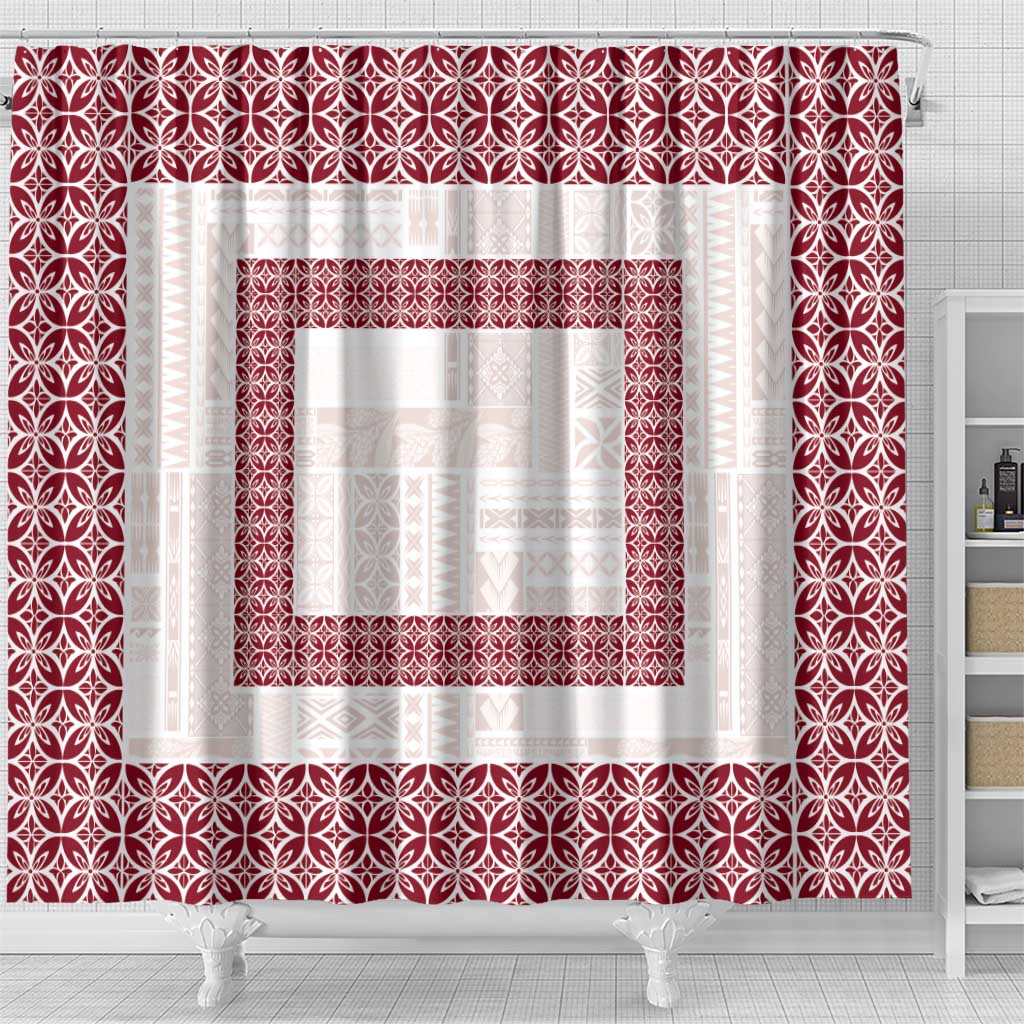 Samoa Siapo Red Trimmed Shower Curtain Samoa White Sunday LT01 - Polynesian Pride