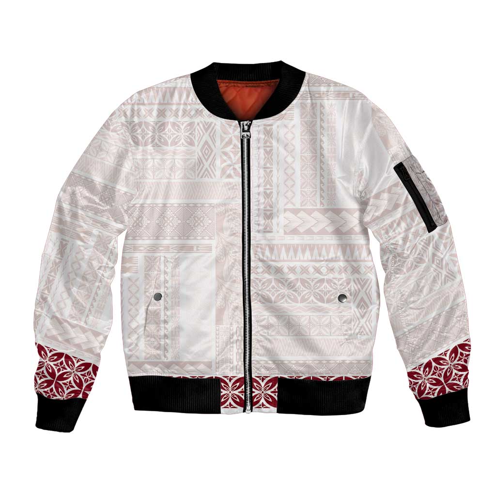 Samoa Siapo Red Trimmed Sleeve Zip Bomber Jacket Samoa White Sunday LT01 Unisex Red - Polynesian Pride