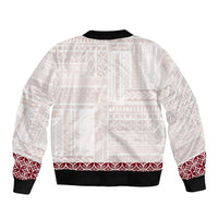 Samoa Siapo Red Trimmed Sleeve Zip Bomber Jacket Samoa White Sunday LT01 - Polynesian Pride