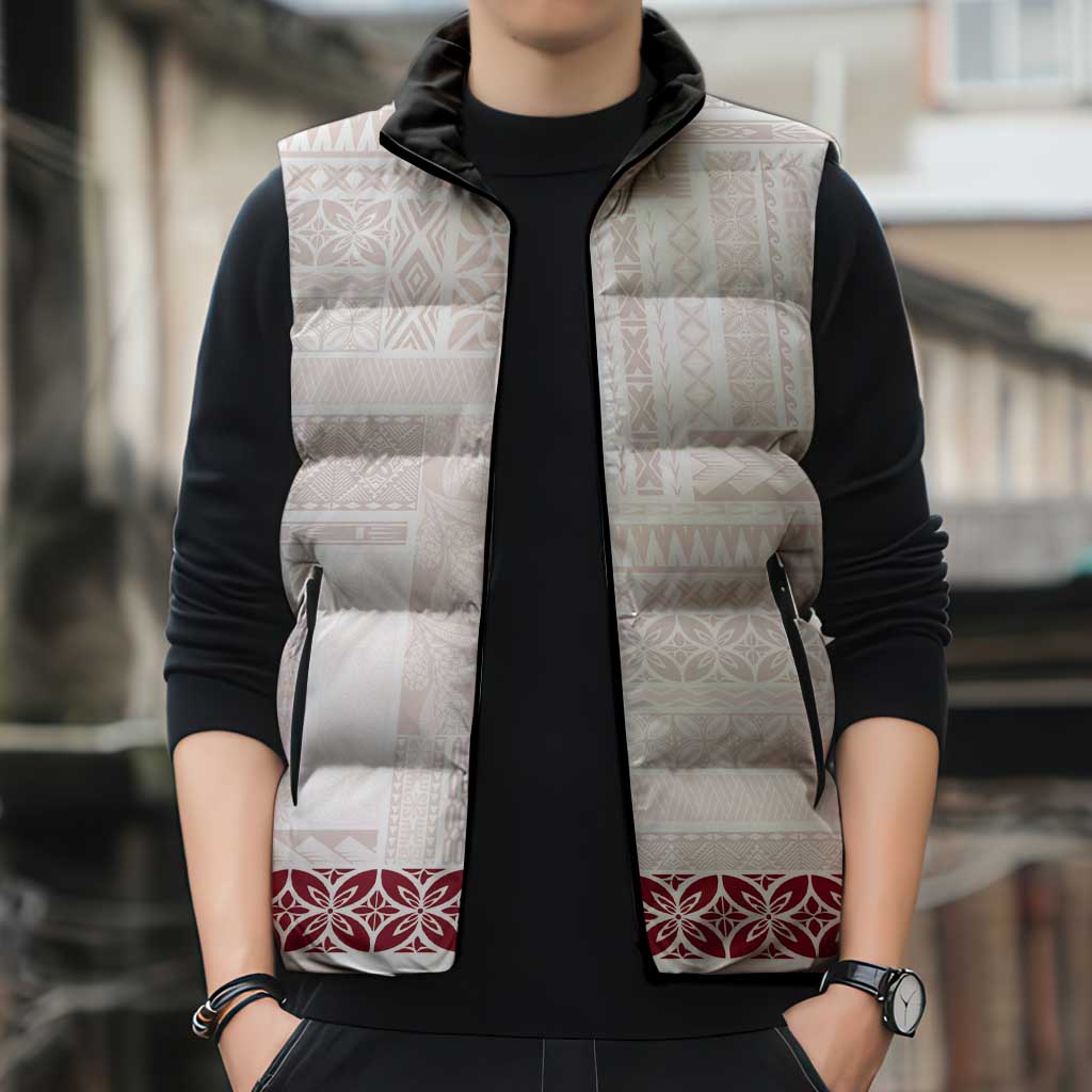 Samoa Siapo Red Trimmed Sleeveless Puffer Jacket Samoa White Sunday LT01 - Polynesian Pride