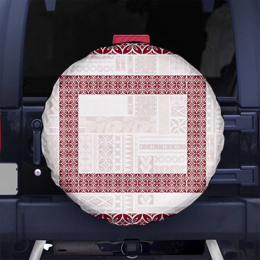 Samoa Siapo Red Trimmed Spare Tire Cover Samoa White Sunday LT01 No hole Red - Polynesian Pride