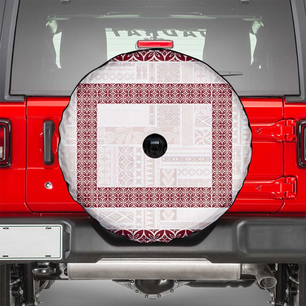 Samoa Siapo Red Trimmed Spare Tire Cover Samoa White Sunday LT01 - Polynesian Pride