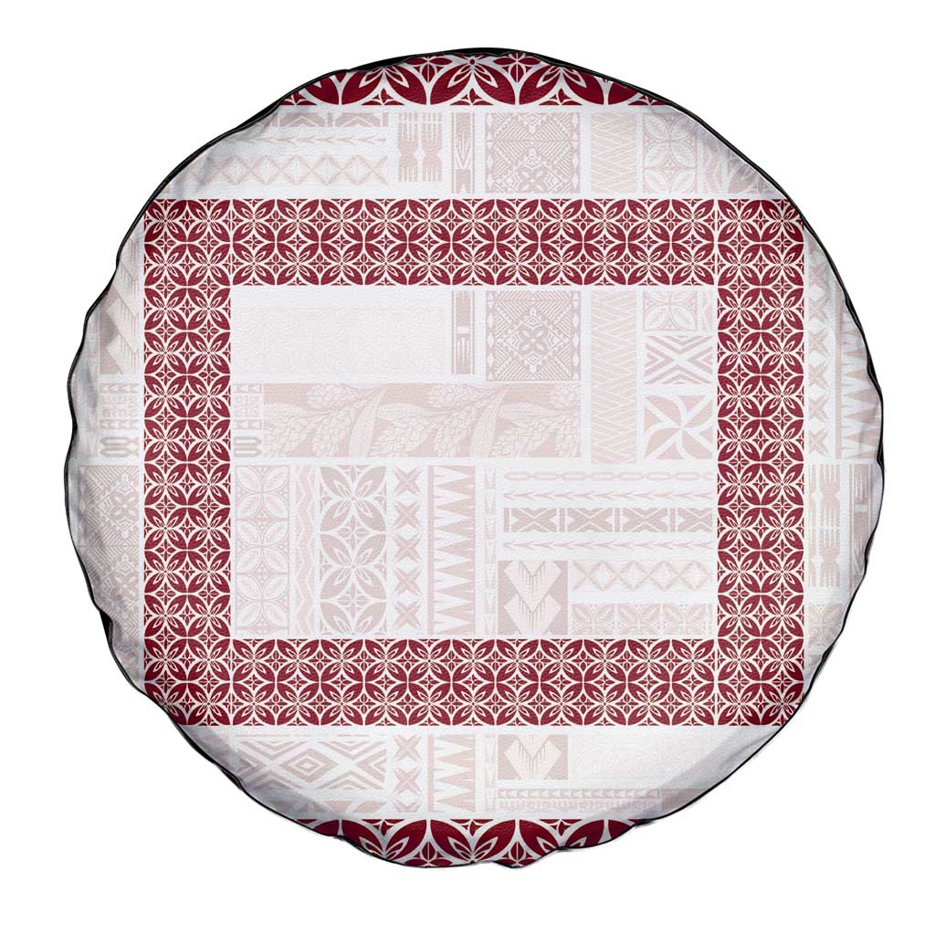 Samoa Siapo Red Trimmed Spare Tire Cover Samoa White Sunday LT01 - Polynesian Pride