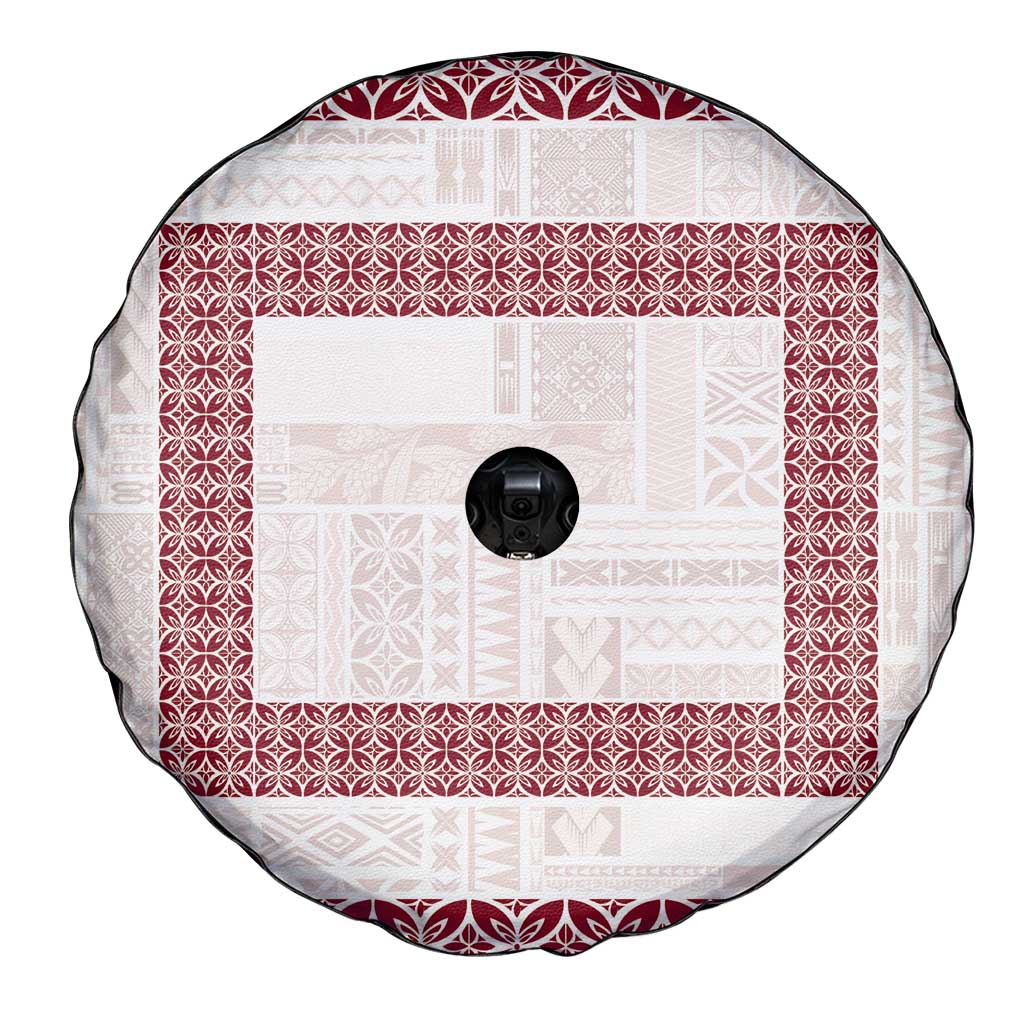 Samoa Siapo Red Trimmed Spare Tire Cover Samoa White Sunday LT01 - Polynesian Pride
