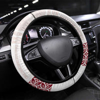 Samoa Siapo Red Trimmed Steering Wheel Cover Samoa White Sunday LT01 Universal Fit Red - Polynesian Pride