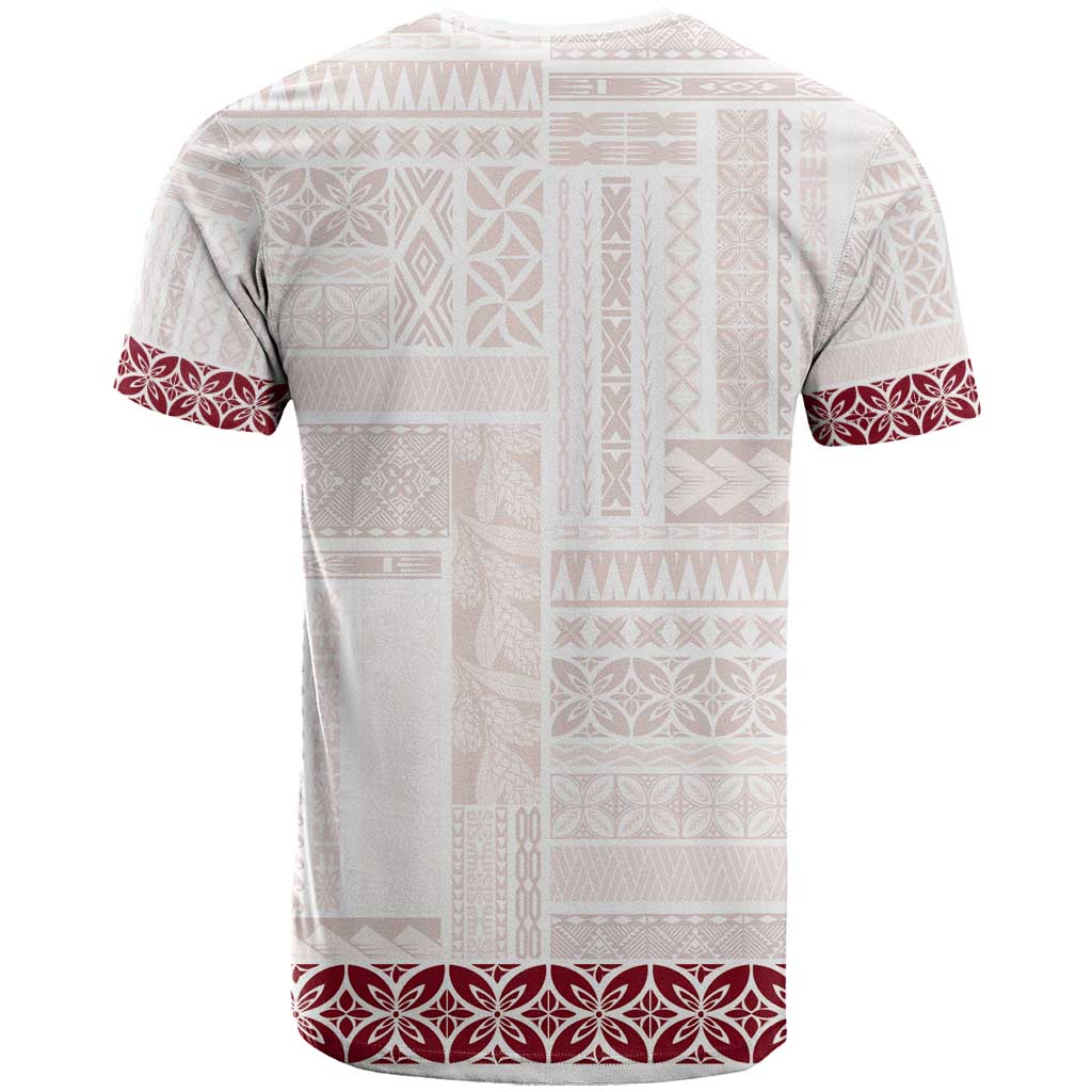Samoa Siapo Red Trimmed T Shirt Samoa White Sunday LT01 - Polynesian Pride