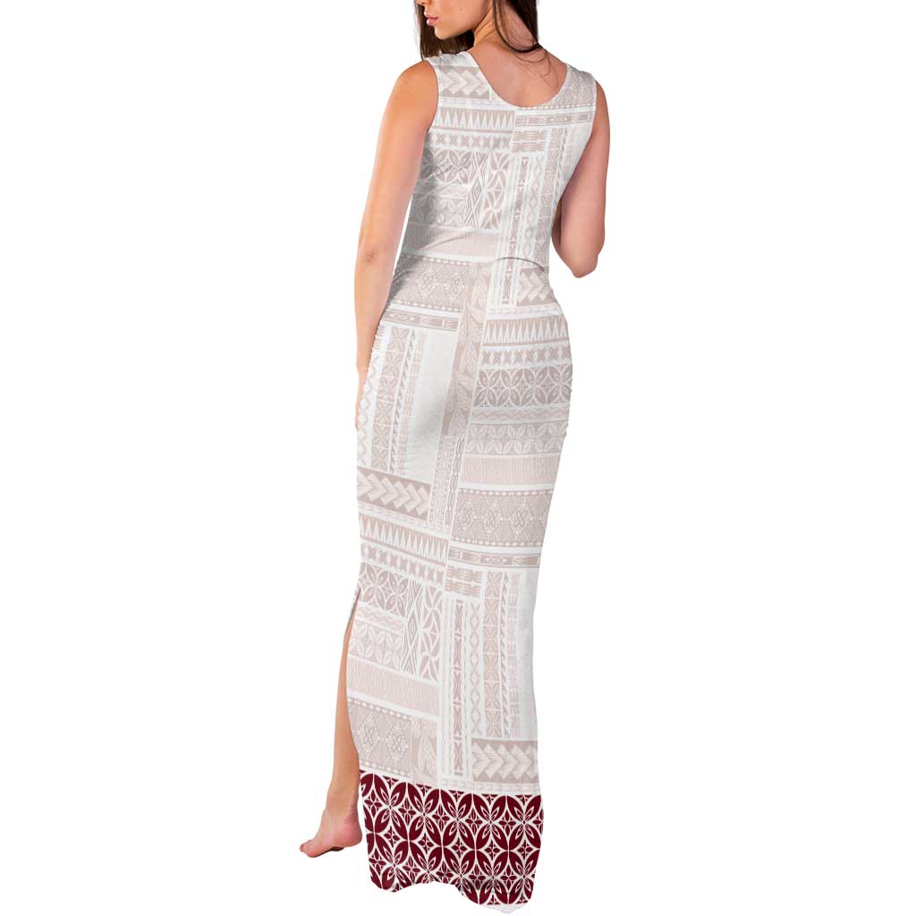 Samoa Siapo Red Trimmed Tank Maxi Dress Samoa White Sunday LT01 - Polynesian Pride