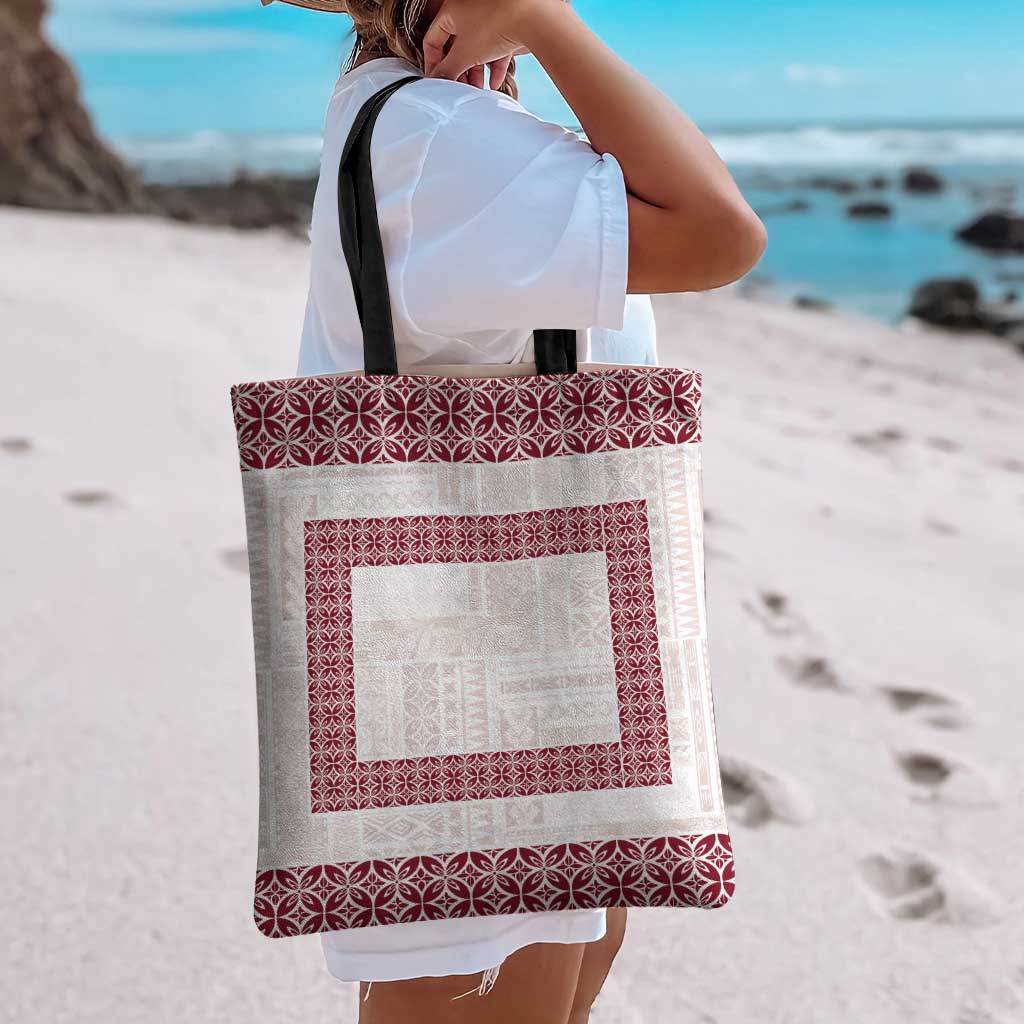 Samoa Siapo Red Trimmed Tote Bag Samoa White Sunday LT01 - Polynesian Pride