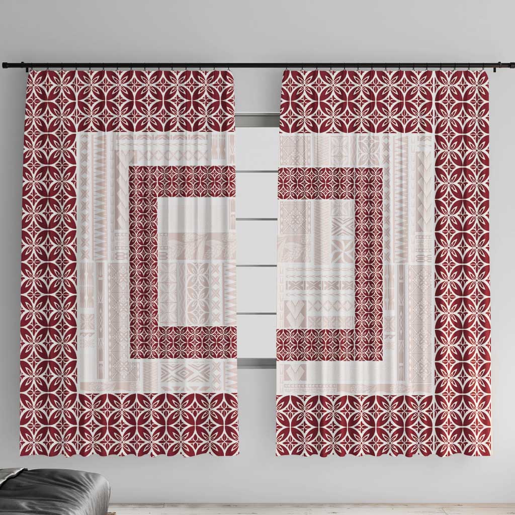 Samoa Siapo Red Trimmed Window Curtain Samoa White Sunday LT01 With Hooks Red - Polynesian Pride